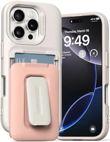 VRS DESIGN Orb Case for iPhone 16 Pro (2024), Premium Card Wallet Case [3 Cards] Durable Built-in Stand Cover Compatible with iPhone 16 Pro (Pink Sand) - 1