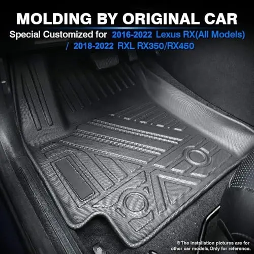 Всепогодные коврики KUST для 2016-2022 Lexus RX RX350/RX450h, 2018-2022 RXL (НЕ для 2023 Lexus RX), модельные, комплект из 2 рядов, черные, нескользящие - KUST (1)