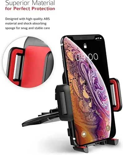 VSSMSSA Cell Phone Holder for Car, CD Slot Mount, One-Handed Operation, Compatible with iPhone14 13 12 Mini 11 Pro XR XS MAX Galaxy S20 S20+ S10 Red - VSSMSSA (1)