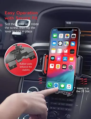 VSSMSSA Cell Phone Holder for Car, CD Slot Mount, One-Handed Operation, Compatible with iPhone14 13 12 Mini 11 Pro XR XS MAX Galaxy S20 S20+ S10 Red - 4