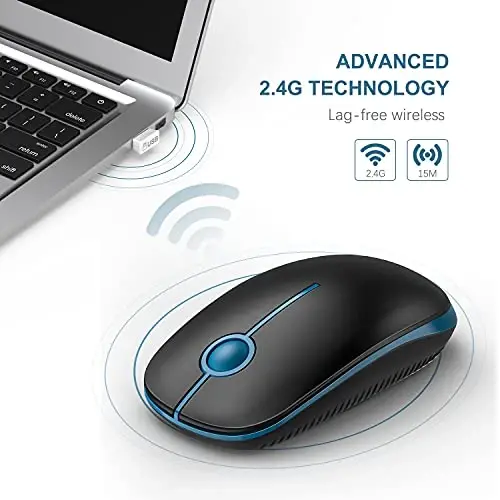 Vssoplor Wireless Mouse, 2.4G Slim Portable Computer Laptop Mouse with Nano Receiver Quiet Silent Optical Mice for Notebook, PC, Laptop, Computer-Black and Sapphire Blue - 4