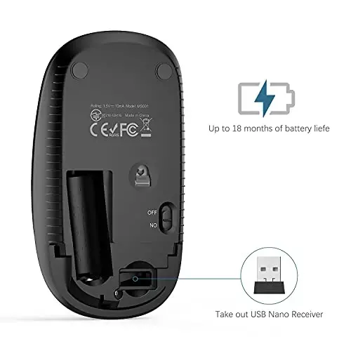 Vssoplor Wireless Mouse, 2.4G Slim Portable Computer Laptop Mouse with Nano Receiver Quiet Silent Optical Mice for Notebook, PC, Laptop, Computer-Black and Sapphire Blue - 5
