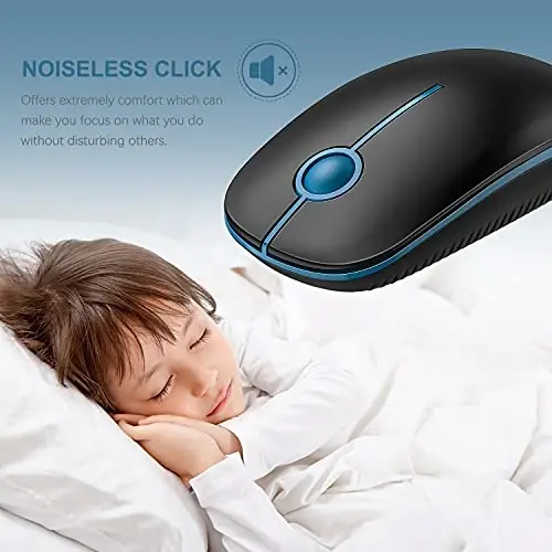 Vssoplor Wireless Mouse, 2.4G Slim Portable Computer Laptop Mouse with Nano Receiver Quiet Silent Optical Mice for Notebook, PC, Laptop, Computer-Black and Sapphire Blue - 2