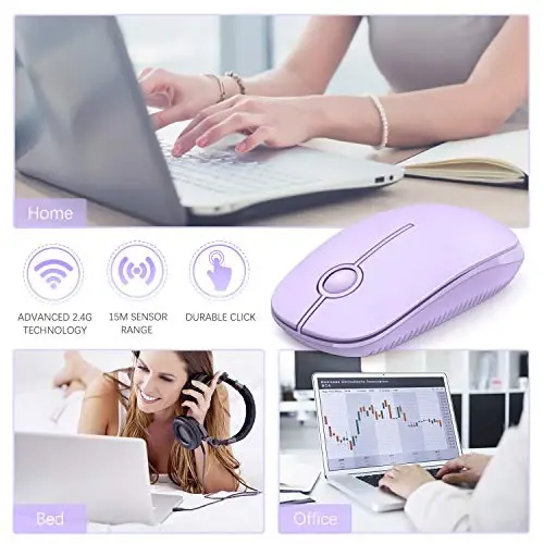 VssoPlor Wireless Mouse, 2.4G Slim Portable Computer Laptop Mouse with Nano Receiver Quiet Silent Optical Mice for Notebook, PC, Laptop, Computer-Light Purple - 5