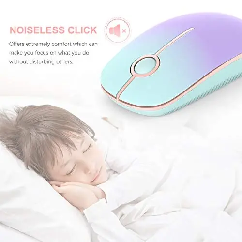 VssoPlor Wireless Mouse, 2.4G Slim Portable Computer Laptop Mouse with Nano Receiver Quiet Silent Optical Mice for Notebook, PC, Laptop, Computer-Mint Green to Purple - 2