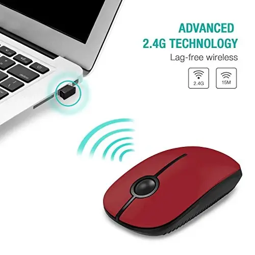 VssoPlor Wireless Mouse, 2.4G Slim Portable Computer Laptop Mouse with Nano Receiver Quiet Silent Optical Mice for Notebook, PC, Laptop, Computer-Black and Red - VSSOPLOR (1)