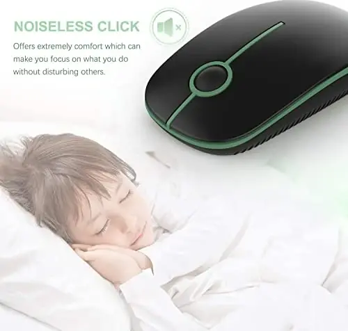 VssoPlor Wireless Mouse, 2.4G Slim Portable Computer Laptop Mouse with Nano Receiver Quiet Silent Optical Mice for Notebook, PC, Laptop, Computer-Black and Green - VSSOPLOR (1)