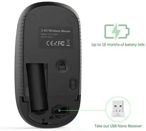 VssoPlor Wireless Mouse, 2.4G Slim Portable Computer Laptop Mouse with Nano Receiver Quiet Silent Optical Mice for Notebook, PC, Laptop, Computer-Black and Green - 5