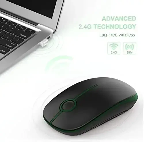 VssoPlor Wireless Mouse, 2.4G Slim Portable Computer Laptop Mouse with Nano Receiver Quiet Silent Optical Mice for Notebook, PC, Laptop, Computer-Black and Green - 3