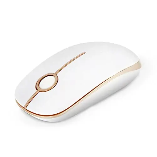 VssoPlor Wireless Mouse, 2.4G Slim Portable Computer Laptop Mouse with Nano Receiver Quiet Silent Optical Mice for Notebook, PC, Laptop, Computer-White and Gold - 1