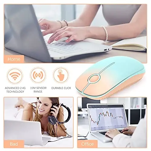 VssoPlor Wireless Mouse, 2.4G Slim Portable Computer Mice with Nano Receiver for Notebook, PC, Laptop, Computer (Orange to Green) - 6