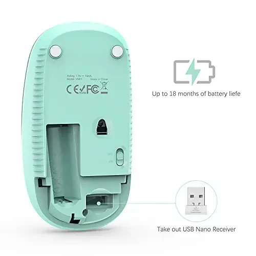 VssoPlor Wireless Mouse, 2.4G Slim Portable Computer Mice with Nano Receiver for Notebook, PC, Laptop, Computer (Mint Green) - 5
