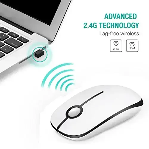 VssoPlor Wireless Mouse, 2.4G Slim Portable Computer Mice with Nano Receiver for Notebook, PC, Laptop, Computer-Black and White - 3