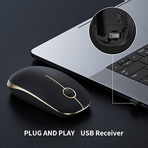 Vssoplor Wireless Mouse, 2.4G Slim Portable Computer Mouse with Nano Receiver Quiet Silent Optical Laptop Mouse for Notebook, PC, Laptop, Computer-Black and Gold - 3