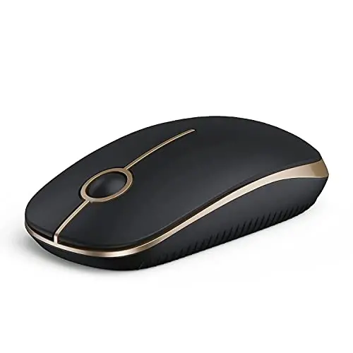 VssoPlor Wireless Mouse, 2.4G Slim Portable Computer Laptop Mouse with Nano Receiver Quiet Silent Optical Mice for Notebook, PC, Laptop, Computer-Black and Gold - 1