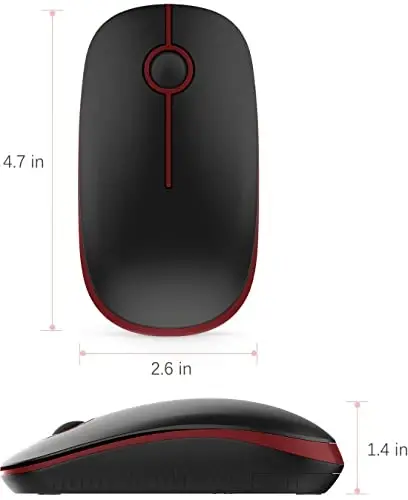 VssoPlor Wireless Mouse, 2.4G Slim Portable Quiet Computer Mice with Nano Receiver for Notebook, PC, Laptop, Computer-Black and Wine Red - 5