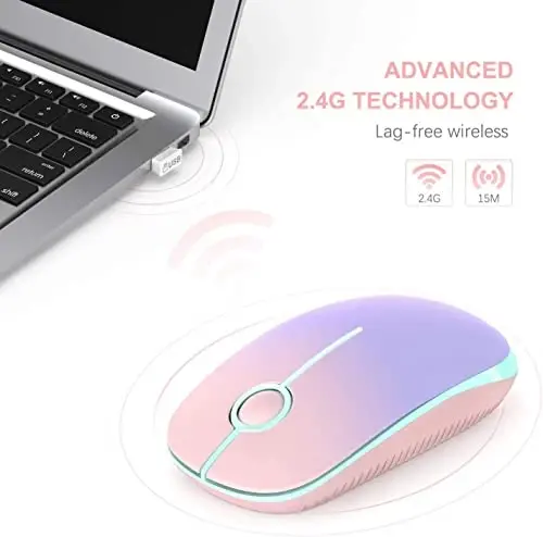 VssoPlor Wireless Mouse, 2.4G Slim Portable Computer Mice with Nano Receiver Quiet Silent Optical Laptop Mouse for Notebook, PC, Laptop, Computer-Pink to Purple - 2