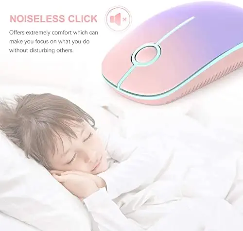 VssoPlor Wireless Mouse, 2.4G Slim Portable Computer Mice with Nano Receiver Quiet Silent Optical Laptop Mouse for Notebook, PC, Laptop, Computer-Pink to Purple - 3