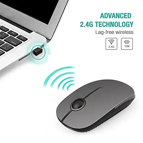 VssoPlor Wireless Mouse, 2.4G Slim Portable Computer Mice with Nano Receiver Quiet Silent Optical Laptop Mouse for Notebook, PC, Laptop, Computer-Black and Gray - VSSOPLOR (1)