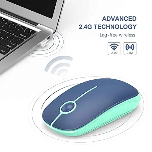 VssoPlor Wireless Mouse, 2.4G Slim Portable Computer Laptop Mouse with Nano Receiver Quiet Silent Optical Mice for Notebook, PC, Laptop, Computer-Blue and Green - 4