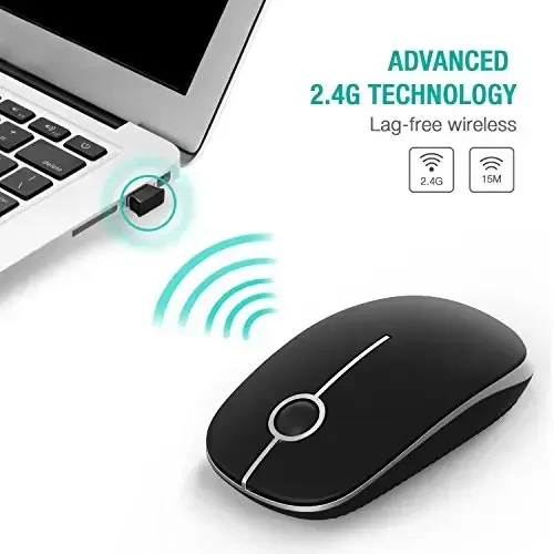 VssoPlor Wireless Mouse, 2.4G Slim Portable Computer Laptop Mouse with Nano Receiver Quiet Silent Optical Mice for Notebook, PC, Laptop, Computer-Black and Silver - 3