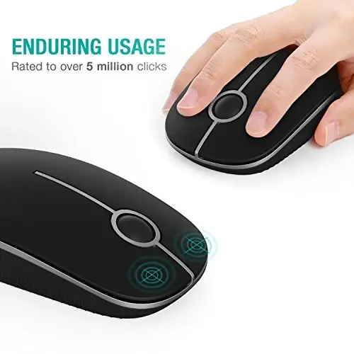 VssoPlor Wireless Mouse, 2.4G Slim Portable Computer Laptop Mouse with Nano Receiver Quiet Silent Optical Mice for Notebook, PC, Laptop, Computer-Black and Silver - 2