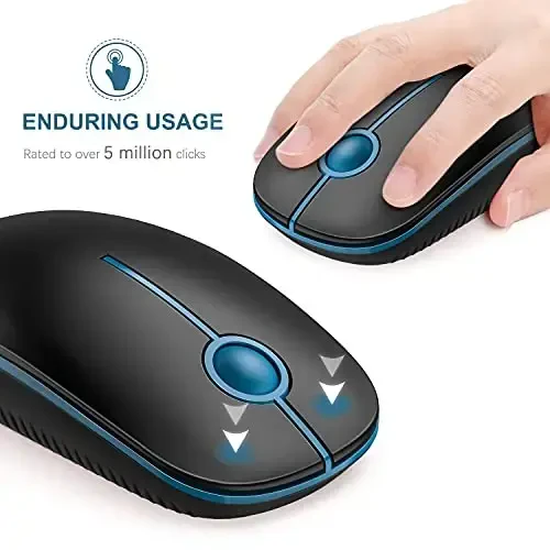 Vssoplor simsiz sichqoncha, 2.4G ingichka portativ kompyuter noutbuk sichqonchasi Nano qabul qilgich bilan Tinch optik sichqonlar noutbuk, shaxsiy kompyuter, noutbuk, kompyuter uchun - qora va safir ko'k - 3