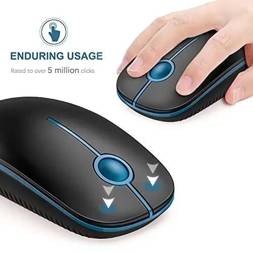 Vssoplor simsiz sichqoncha, 2.4G ingichka portativ kompyuter noutbuk sichqonchasi Nano qabul qilgich bilan Tinch optik sichqonlar noutbuk, shaxsiy kompyuter, noutbuk, kompyuter uchun - qora va safir ko'k - 3