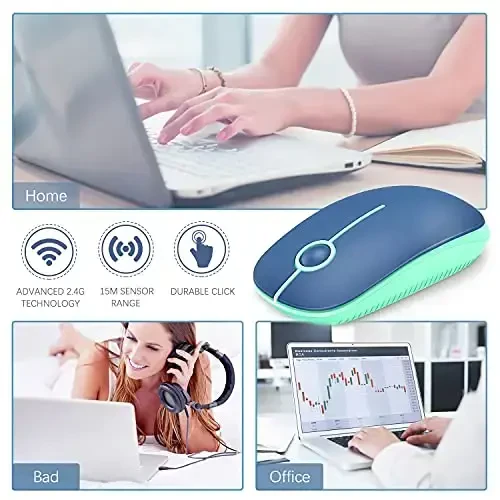 VssoPlor simsiz sichqonchasi, 2,4G ixcham portativ kompyuter noutbuk sichqonchasi Nano qabul qilgichli Tinch optik sichqonlar noutbuk, shaxsiy kompyuter, noutbuk, kompyuter uchun-ko'k va yashil - 6