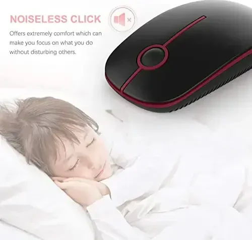 VssoPlor simsiz sichqonchasi, 2,4G ixcham portativ sokin kompyuter sichqonchalari noutbuk, kompyuter, noutbuk, kompyuter uchun nano qabul qilgich bilan-qora va vino qizil - 3