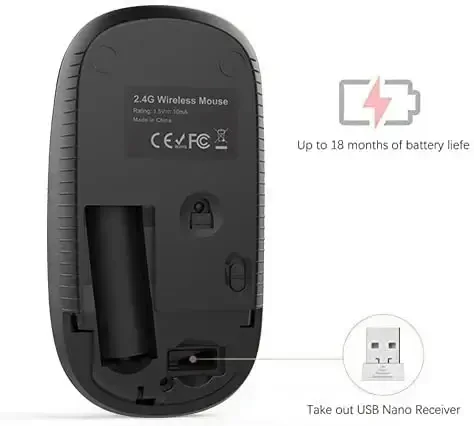 VssoPlor simsiz sichqonchasi, 2,4G ixcham portativ sokin kompyuter sichqonchalari noutbuk, kompyuter, noutbuk, kompyuter uchun nano qabul qilgich bilan-qora va vino qizil - 6