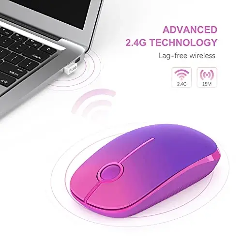 VssoPlor simsiz sichqonchasi, 2,4G Slim Portativ Kompyuter Noutbuk Sichqonchasi Nano Receiver Quiet Silent Optik Sichqonchalar Noutbuk, Kompyuter, Noutbuk, Kompyuter-Gradient Purple - 4