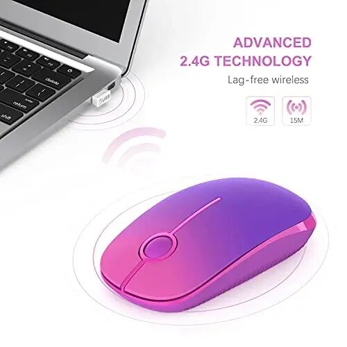 VssoPlor Wireless Mouse, 2.4G Slim Computer Laptop Mouse, Gradient Purple | Portable Mouse, Plug & Play USB Nano Receiver, Quiet Silent Optical Mice for Notebook, PC, Laptop, Computer, Windows, Mac - 4
