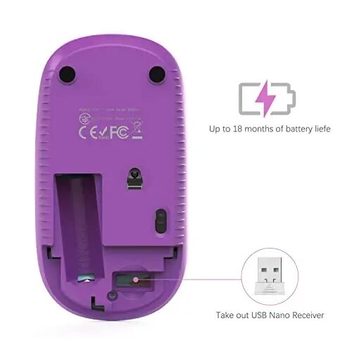 VssoPlor Wireless Mouse, 2.4G Slim Computer Laptop Mouse, Gradient Purple | Portable Mouse, Plug & Play USB Nano Receiver, Quiet Silent Optical Mice for Notebook, PC, Laptop, Computer, Windows, Mac - 5