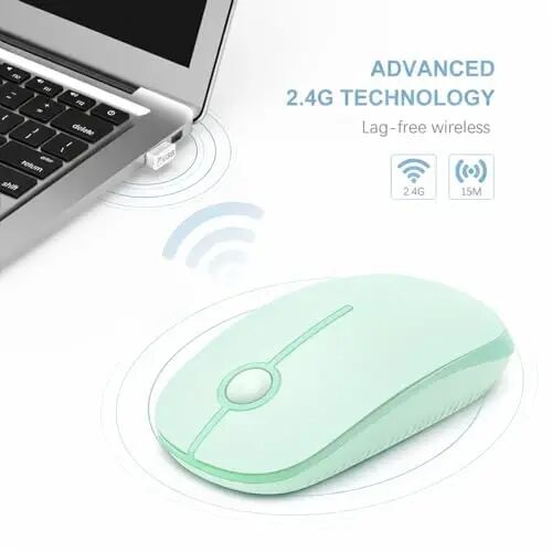VssoPlor Wireless Mouse, 2.4G Slim Computer Laptop Mouse, Light Green | Portable Mouse, Plug & Play USB Nano Receiver, Quiet Silent Optical Mice for Notebook, PC, Laptop, Computer, Windows, Mac - 4
