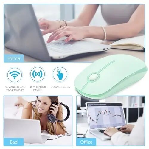 VssoPlor Wireless Mouse, 2.4G Slim Computer Laptop Mouse, Light Green | Portable Mouse, Plug & Play USB Nano Receiver, Quiet Silent Optical Mice for Notebook, PC, Laptop, Computer, Windows, Mac - 5