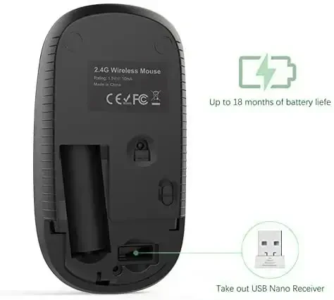 VssoPlor Wireless Mouse, 2.4G Slim Portable Computer Laptop Mouse with Nano Receiver Quiet Silent Optical Mice for Notebook, PC, Laptop, Computer-Black and Green - 5