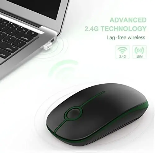VssoPlor Wireless Mouse, 2.4G Slim Portable Computer Laptop Mouse with Nano Receiver Quiet Silent Optical Mice for Notebook, PC, Laptop, Computer-Black and Green - 3