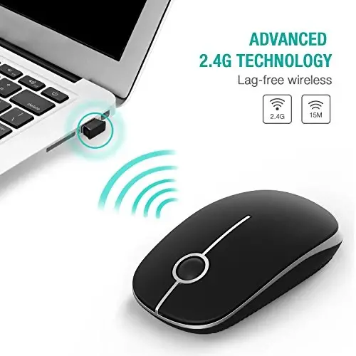 VssoPlor Wireless Mouse, 2.4G Slim Portable Computer Laptop Mouse with Nano Receiver Quiet Silent Optical Mice for Notebook, PC, Laptop, Computer-Black and Silver - 3
