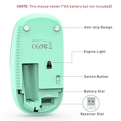 VssoPlor Wireless Mouse, 2.4G Slim Portable Computer Laptop Mouse with Nano Receiver Quiet Silent Optical Mice for Notebook, PC, Laptop, Computer-Blue and Green - 5