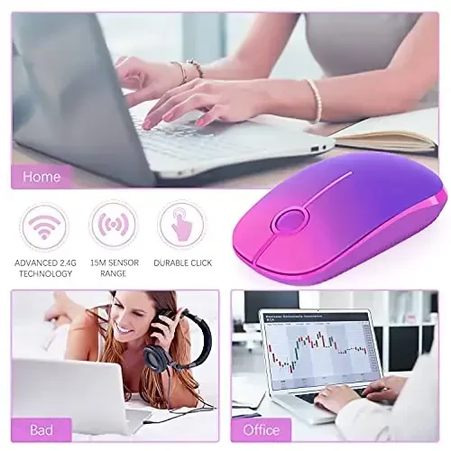 VssoPlor Wireless Mouse, 2.4G Slim Portable Computer Laptop Mouse with Nano Receiver Quiet Silent Optical Mice for Notebook, PC, Laptop, Computer-Gradient Purple - 6