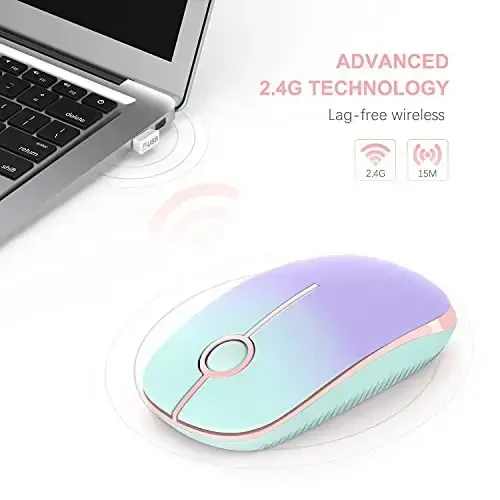 VssoPlor Wireless Mouse, 2.4G Slim Portable Computer Laptop Mouse with Nano Receiver Quiet Silent Optical Mice for Notebook, PC, Laptop, Computer-Mint Green to Purple - 4