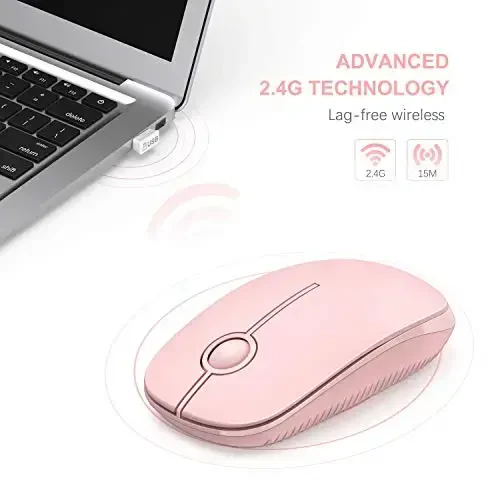 VssoPlor Wireless Mouse, 2.4G Slim Portable Computer Laptop Mouse with Nano Receiver Quiet Silent Optical Mice for Notebook, PC, Laptop, Computer-Pure Pink - 4