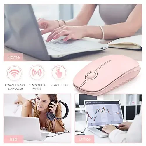 VssoPlor Wireless Mouse, 2.4G Slim Portable Computer Laptop Mouse with Nano Receiver Quiet Silent Optical Mice for Notebook, PC, Laptop, Computer-Pure Pink - 5