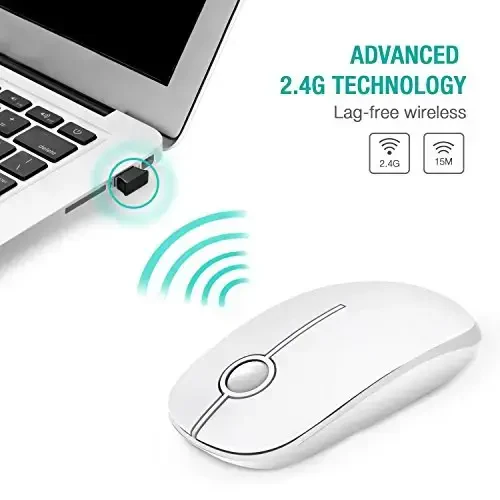 VssoPlor Wireless Mouse, 2.4G Slim Portable Computer Laptop Mouse with Nano Receiver Quiet Silent Optical Mice for Notebook, PC, Laptop, Computer-Pure White - 2