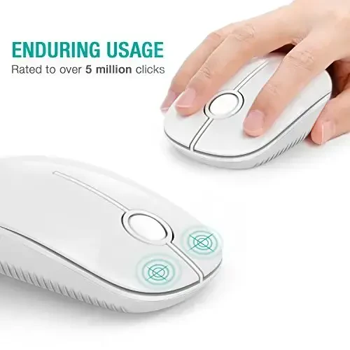 VssoPlor Wireless Mouse, 2.4G Slim Portable Computer Laptop Mouse with Nano Receiver Quiet Silent Optical Mice for Notebook, PC, Laptop, Computer-Pure White - 3
