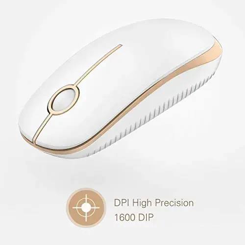 VssoPlor Wireless Mouse, 2.4G Slim Portable Computer Laptop Mouse with Nano Receiver Quiet Silent Optical Mice for Notebook, PC, Laptop, Computer-White and Gold - 3