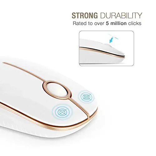 VssoPlor Wireless Mouse, 2.4G Slim Portable Computer Laptop Mouse with Nano Receiver Quiet Silent Optical Mice for Notebook, PC, Laptop, Computer-White and Gold - 2