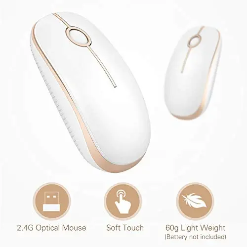 VssoPlor Wireless Mouse, 2.4G Slim Portable Computer Laptop Mouse with Nano Receiver Quiet Silent Optical Mice for Notebook, PC, Laptop, Computer-White and Gold - 4