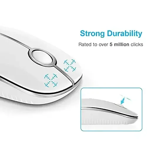VssoPlor Wireless Mouse, 2.4G Slim Portable Computer Laptop Mouse with Nano Receiver Quiet Silent Optical Mice for Notebook, PC, Laptop, Computer-White and Silver - 2